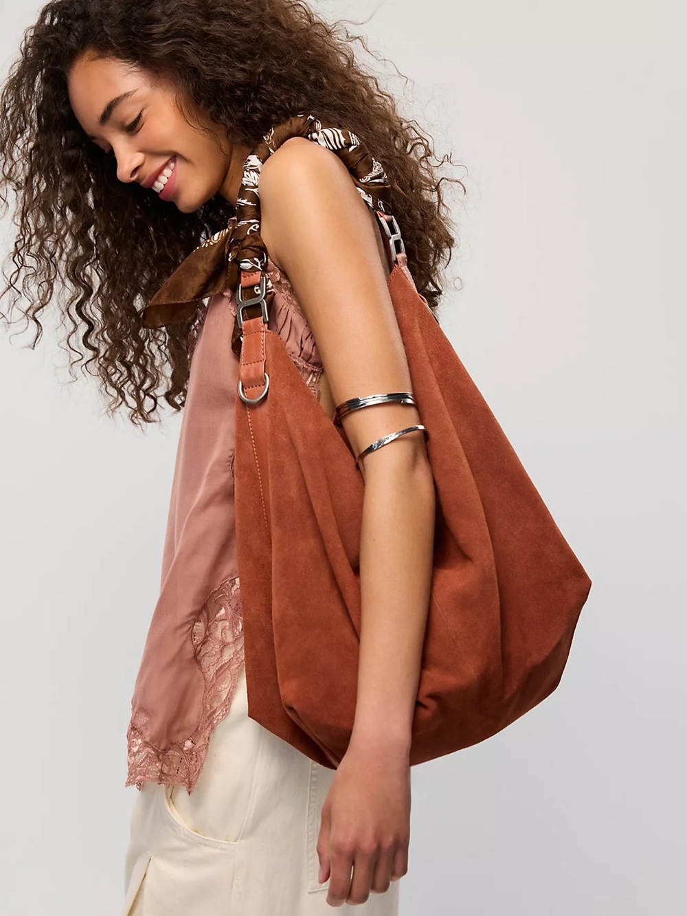 Free People Suzie Suede Slouchy Tote Bag in Between Brown